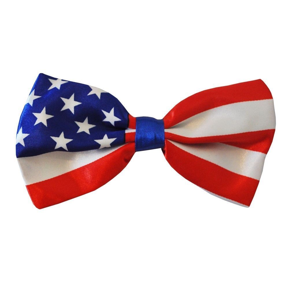 Men Bow Tie American USA United States Stars and Stripes Bow Tie Clip on Novelty